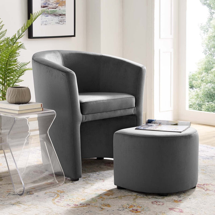 Divulge Performance Velvet Arm Chair and Ottoman Set | Bohemian Home Decor