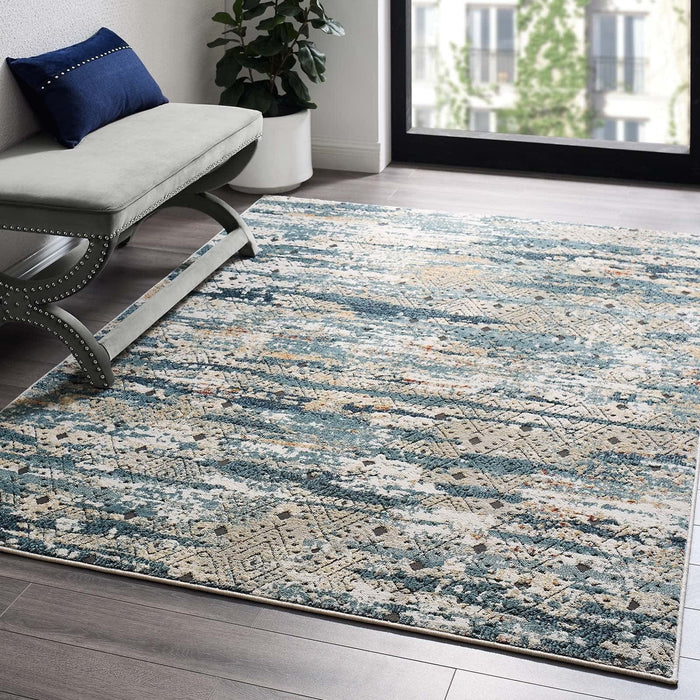 Tribute Eisley Rustic Distressed Transitional Diamond Lattice Area Rug | Bohemian Home Decor