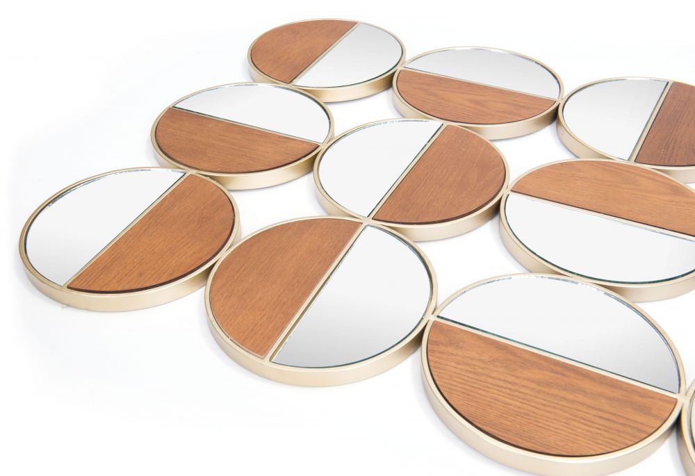 Cycle Round Mirror Gold & Walnut