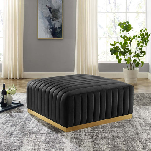 Conjure Channel Tufted Performance Velvet Ottoman | Bohemian Home Decor