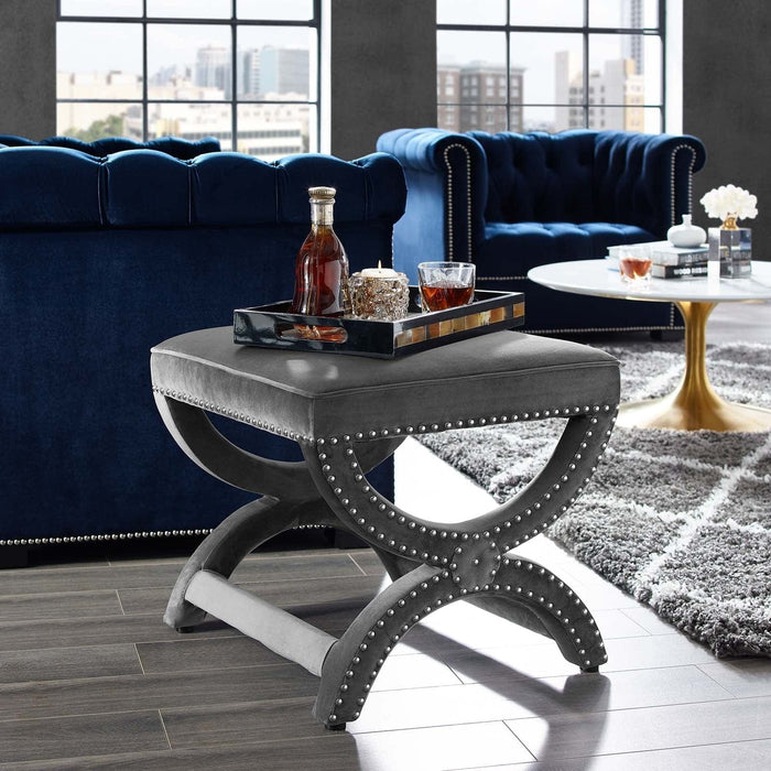 Expound Upholstered Nailhead Trim Performance Velvet Ottoman | Bohemian Home Decor