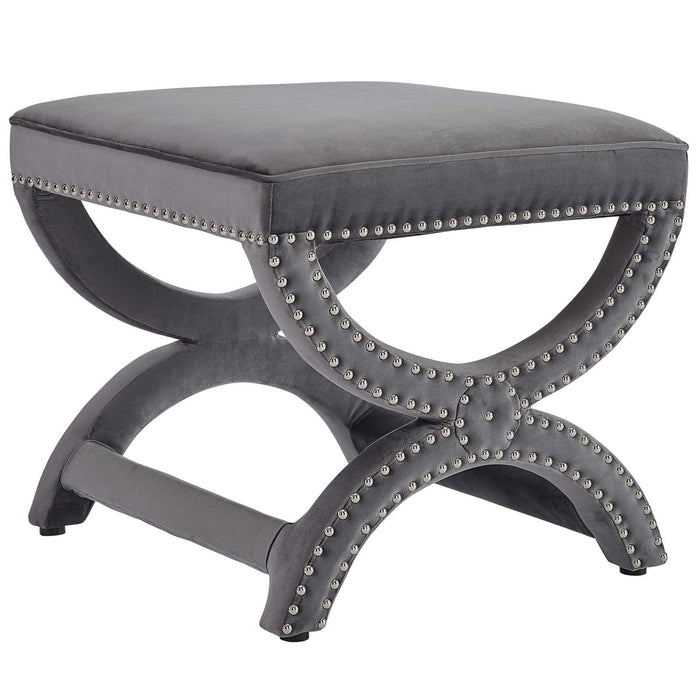 Expound Upholstered Nailhead Trim Performance Velvet Ottoman | Bohemian Home Decor