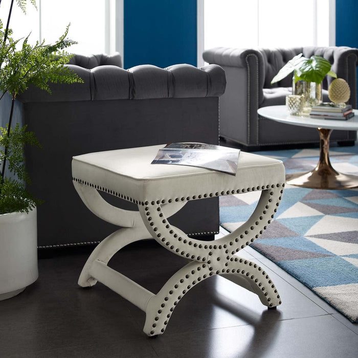 Expound Upholstered Nailhead Trim Performance Velvet Ottoman | Bohemian Home Decor