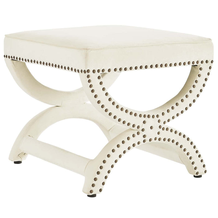 Expound Upholstered Nailhead Trim Performance Velvet Ottoman | Bohemian Home Decor