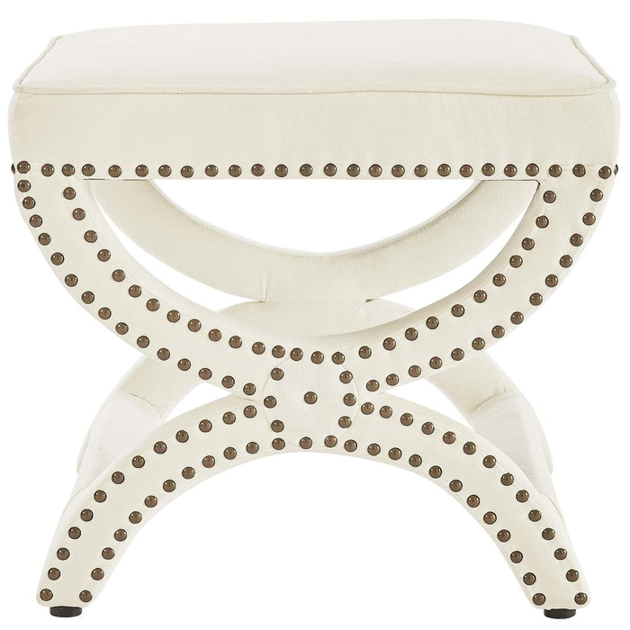 Expound Upholstered Nailhead Trim Performance Velvet Ottoman | Bohemian Home Decor