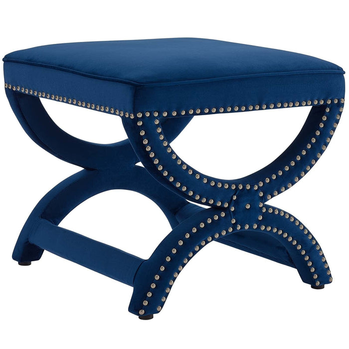 Expound Upholstered Nailhead Trim Performance Velvet Ottoman | Bohemian Home Decor