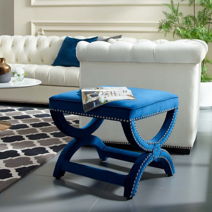 Expound Upholstered Nailhead Trim Performance Velvet Ottoman | Bohemian Home Decor