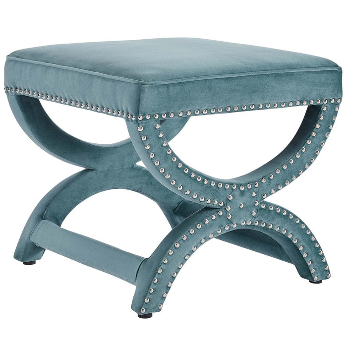 Expound Upholstered Nailhead Trim Performance Velvet Ottoman | Bohemian Home Decor