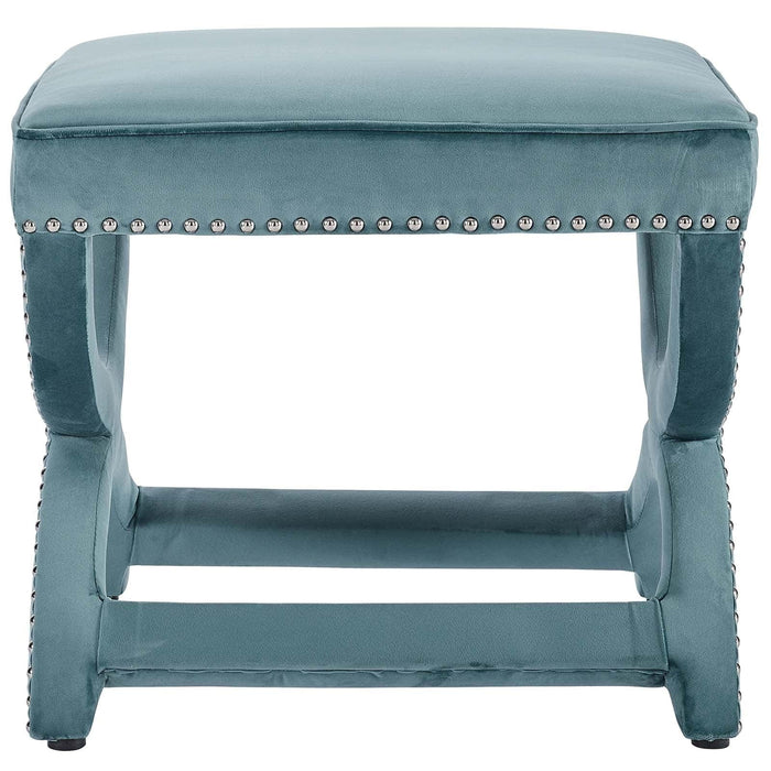 Expound Upholstered Nailhead Trim Performance Velvet Ottoman | Bohemian Home Decor