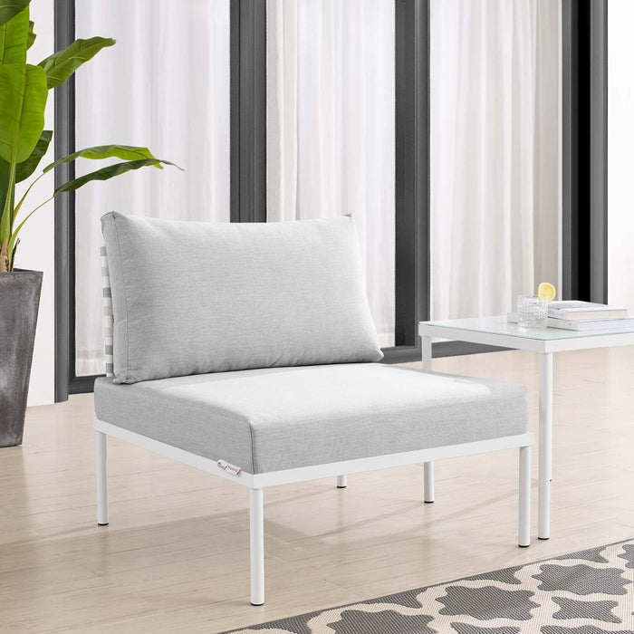 Harmony Sunbrella® Basket Weave Outdoor Patio Aluminum Armless Chair | Bohemian Home Decor