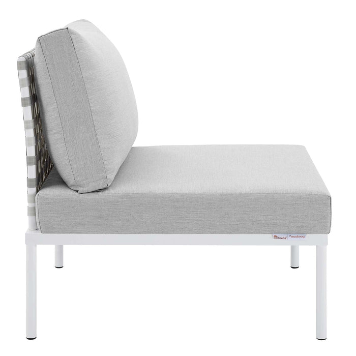 Harmony Sunbrella® Basket Weave Outdoor Patio Aluminum Armless Chair | Bohemian Home Decor