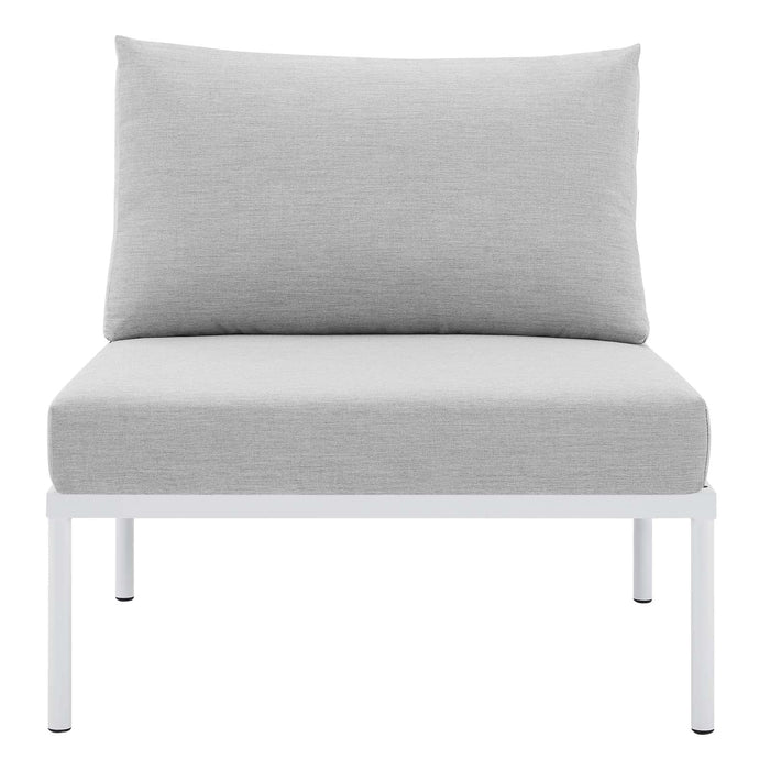 Harmony Sunbrella® Basket Weave Outdoor Patio Aluminum Armless Chair | Bohemian Home Decor