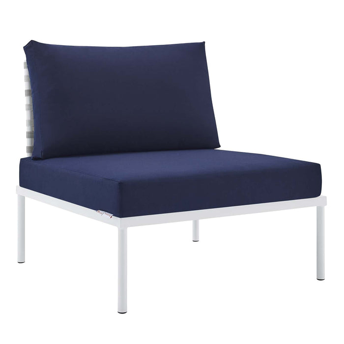 Harmony Sunbrella® Basket Weave Outdoor Patio Aluminum Armless Chair | Bohemian Home Decor
