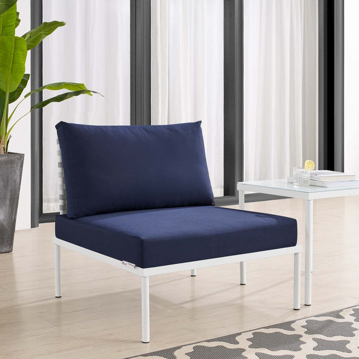 Outdoor Armchair Harmony Sunbrella® Basket Weave Outdoor Patio Aluminum Armless Chair -Free Shipping at Bohemian Home Decor