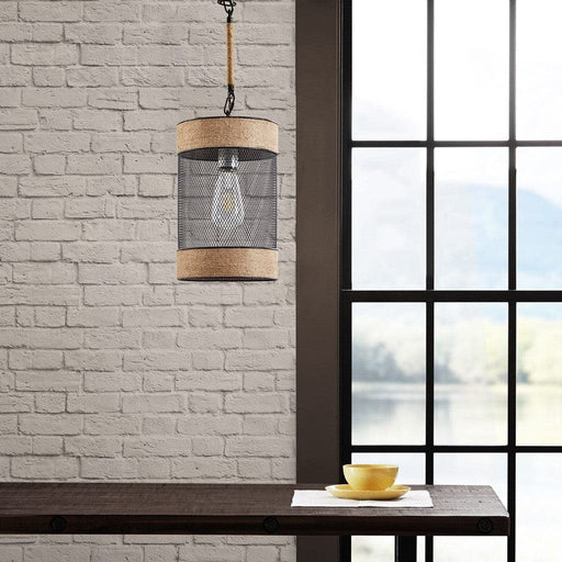 Orion Natural Rope and Metal Mesh Cylinder Pendant | Bohemian Home Decor