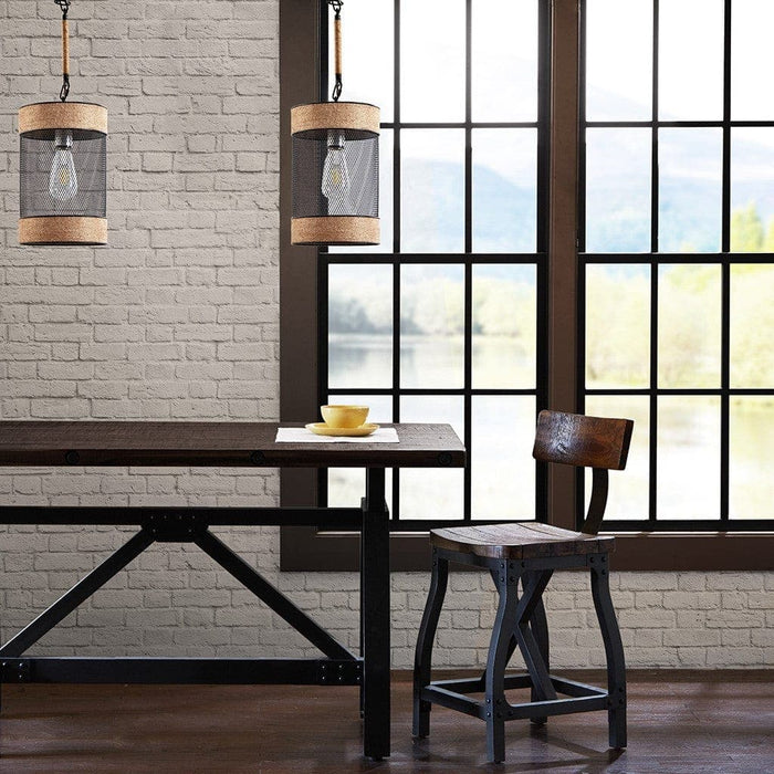 Orion Natural Rope and Metal Mesh Cylinder Pendant | Bohemian Home Decor