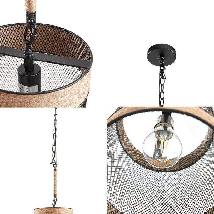 Orion Natural Rope and Metal Mesh Cylinder Pendant | Bohemian Home Decor