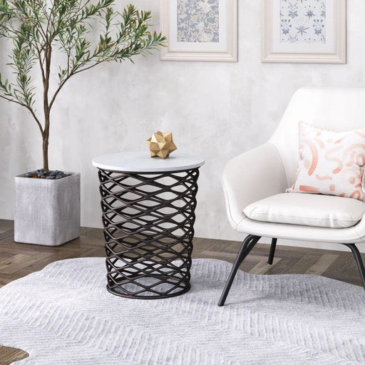 King Side Table White & Antique Bronze | Bohemian Home Decor
