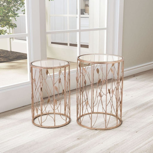 Set of 2 Sage Side Tables Gold | Bohemian Home Decor