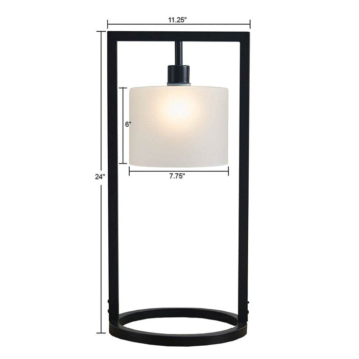 Table Lamp Kittery Metal Table Lamp with Glass Drum Shade Black Base/Frosted Shade -Free Shipping by Bohemian Home Decor