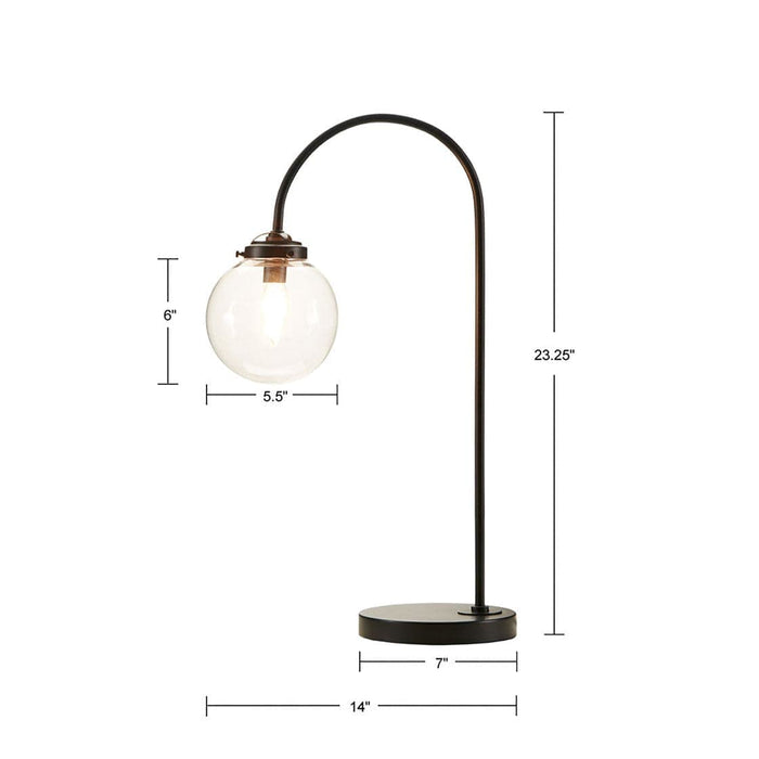 Venice Arched Metal Table Lamp with Glass Globe Bulb | Bohemian Home Decor